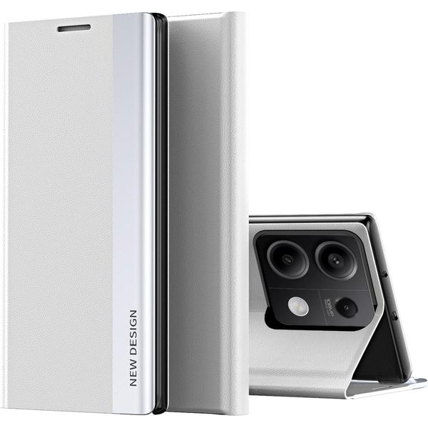 Custodia Per Xiaomi Redmi Note 13 4G In Finto Cuoio Flip Cover Protettiva Con Funzione Stand Bianco-image