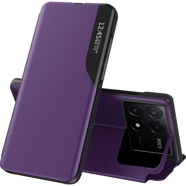 Custodia Flip Per Xiaomi Poco X6 Pro /Redmi K70E, Custodia In Finto Cuoio Con Finestra E Funzione Stand Viola-image