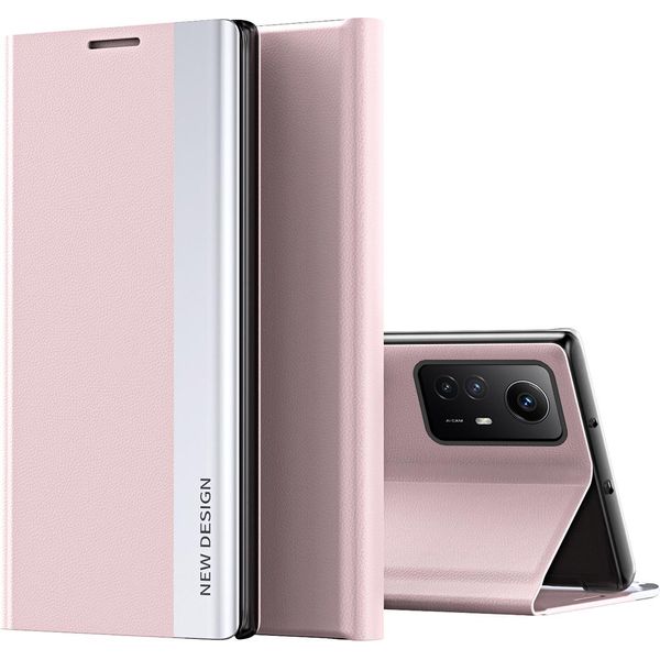Custodia Per Xiaomi Redmi Note 12S Custodia Protettiva In Finto Cuoio Flip Cover Con Stand Rosa-image