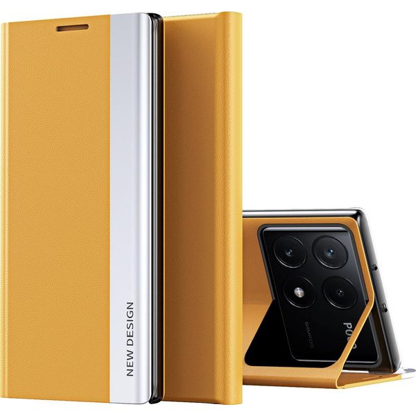 Custodia Per Xiaomi Poco F6 Pro/Redmi K70/K70 Pro, Custodia Magnetica In Finto Cuoio Con Funzione Di Supporto Giallo-image