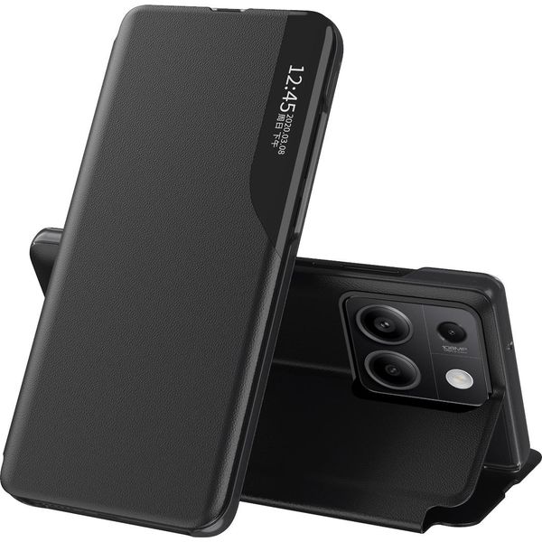 Custodia Flip Per Xiaomi Redmi Note 13 5G, Custodia In Finto Cuoio Con Finestra E Funzione Stand Nero-image