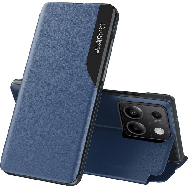 Custodia Flip Per Xiaomi Redmi Note 13 4G, Custodia In Finto Cuoio Con Finestra E Funzione Stand Blu-image