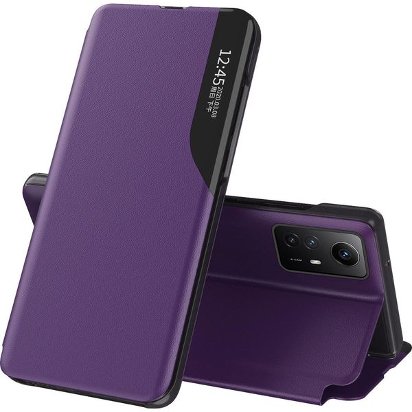 Custodia Flip Per Xiaomi Redmi Note 12S, Custodia In Finto Cuoio Con Finestra E Funzione Stand Viola-image
