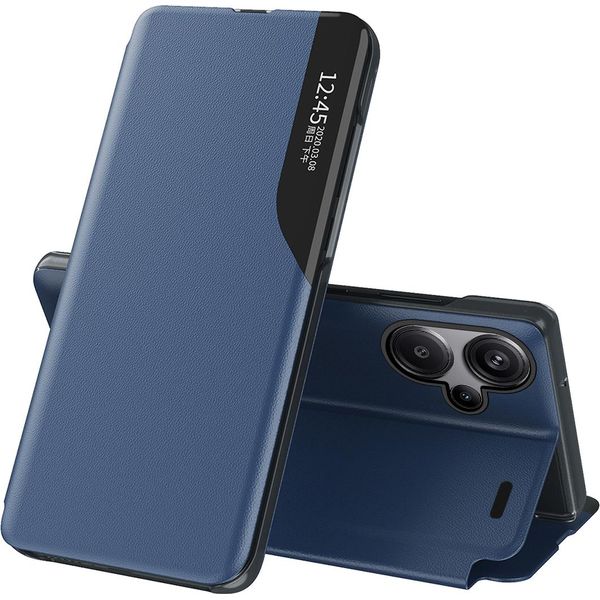 Custodia Flip Per Xiaomi Redmi Note 13 Pro+, Custodia In Finto Cuoio Con Finestra E Funzione Stand Blu-image