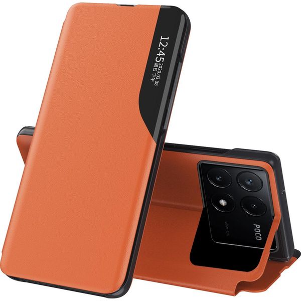 Custodia Flip Per Xiaomi Poco X6 Pro /Redmi K70E, Custodia In Finto Cuoio Con Finestra E Funzione Stand Arancione-image