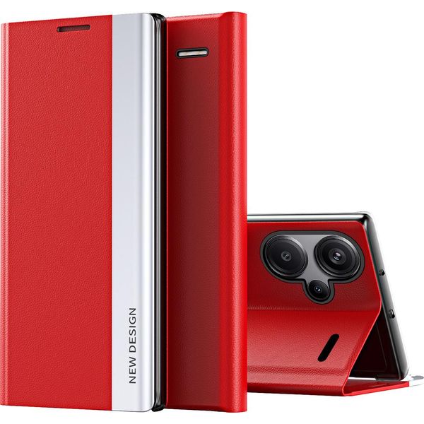 Custodia Per Xiaomi Redmi Note 13 Pro+ Custodia Magnetica In Finto Cuoio Con Funzione Stand Rosso-image