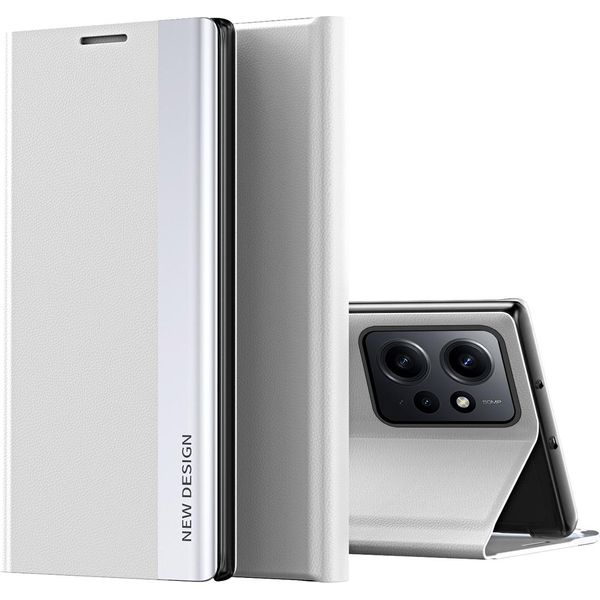 Custodia Per Xiaomi Redmi Note 12 4G Custodia Magnetica In Finto Cuoio Con Funzione Stand Bianco-image