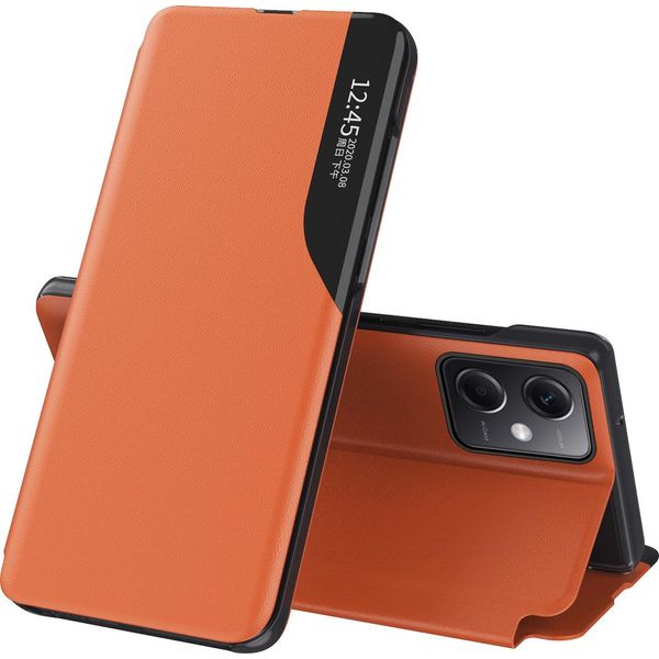 Custodia Flip Per Xiaomi Poco X5 /Redmi Note 12 5G, Custodia In Finto Cuoio Con Finestra E Funzione Stand Arancione-image