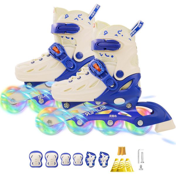 Pattini In Linea Per Bambini, Pattini A Rotelle In Linea Regolabili In 5 Misure Con Ruote Luminose Per Ragazze E Ragazzi, Blu, L: 37-41 Eu-image