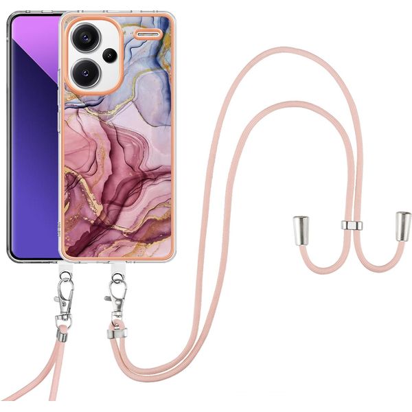 Custodia Con Cinturino Per Xiaomi Redmi Note 13 Pro+ 5G, Paraurti In Tpu A Fantasia, Custodia Protettiva Con Cinturino Regolabile Oro Rosa-image