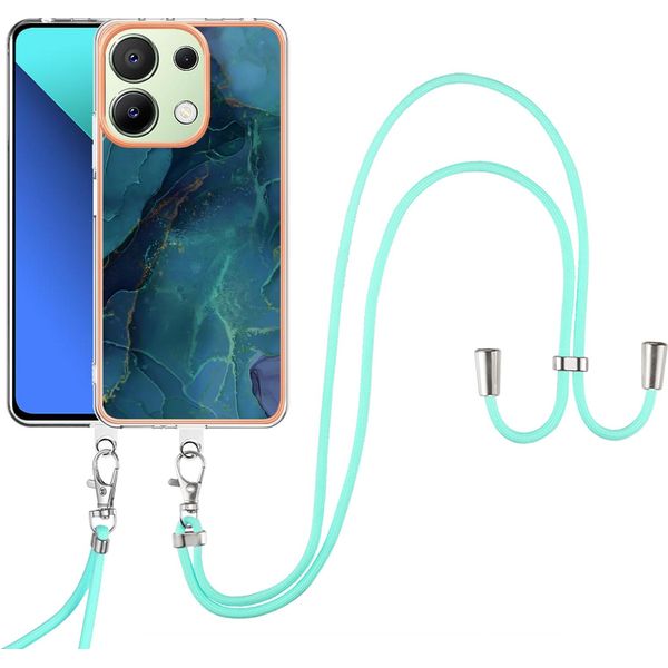 Custodia Con Cinturino Per Xiaomi Redmi Note 13 4G, Paraurti In Tpu A Fantasia, Custodia Protettiva Con Cinturino Regolabile Verde Scuro-image