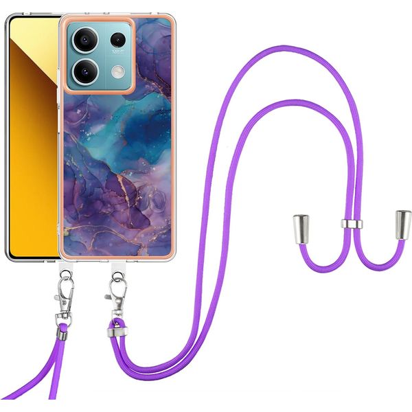 Custodia Con Cinturino Per Xiaomi Redmi Note 13 5G, Paraurti In Tpu A Fantasia, Custodia Protettiva Con Cinturino Regolabile Blu Scuro-image