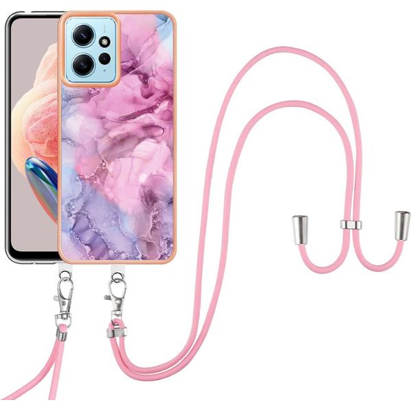 Custodia Con Cinturino Per Xiaomi Redmi Note 12 4G, Paraurti In Tpu A Fantasia, Custodia Protettiva Con Cinturino Regolabile Rosa-image