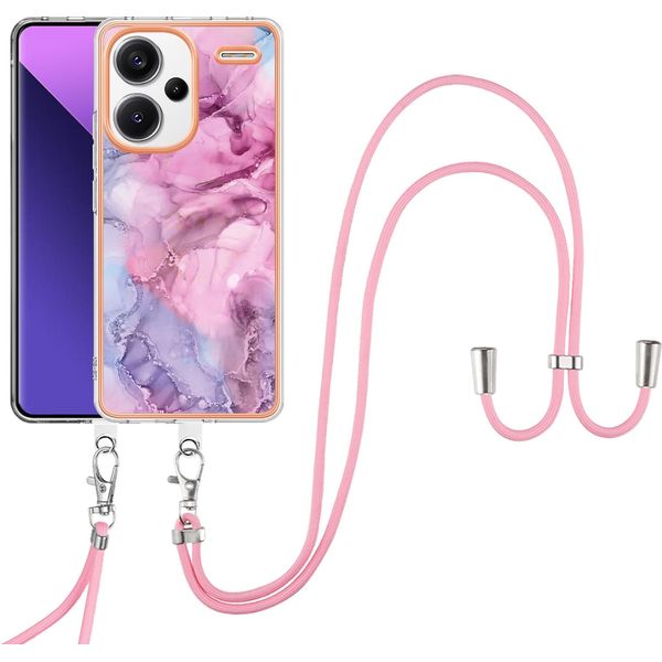 Custodia Con Cinturino Per Xiaomi Redmi Note 13 Pro+ 5G, Paraurti In Tpu A Fantasia, Custodia Protettiva Con Cinturino Regolabile Rosa-image