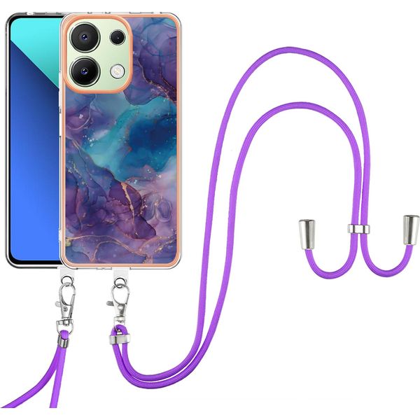 Custodia Con Cinturino Per Xiaomi Redmi Note 13 4G, Paraurti In Tpu A Fantasia, Custodia Protettiva Con Cinturino Regolabile Blu Scuro-image