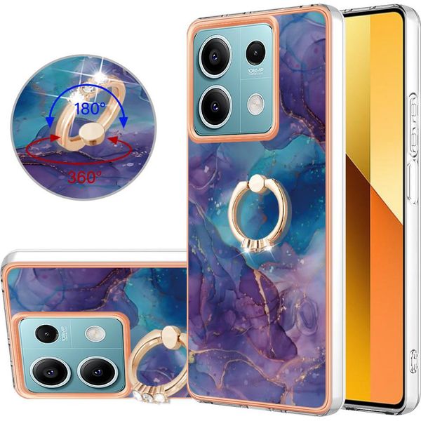 Custodia Per Xiaomi Redmi Note 13 5G, Custodia Protettiva In Silicone Tpu A Fantasia Con Supporto Ad Anello Blu Scuro-image
