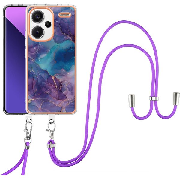 Custodia Con Cinturino Per Xiaomi Redmi Note 13 Pro+ 5G, Paraurti In Tpu A Fantasia, Custodia Protettiva Con Cinturino Regolabile Blu Scuro-image