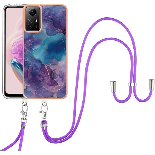 Custodia Con Cinturino Per Xiaomi Redmi Note 12S, Paraurti In Tpu A Fantasia, Custodia Protettiva Con Cinturino Regolabile Blu Scuro-image