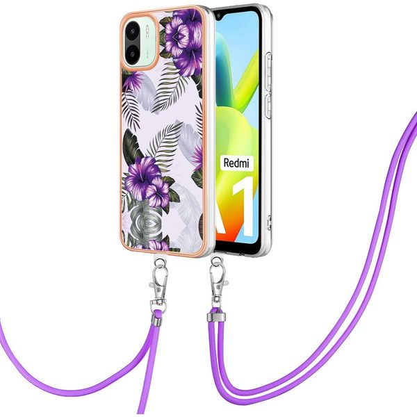 Custodia Con Cinturino Per Xiaomi Redmi A1, Custodia In Tpu A Fantasia Con Cinturino Regolabile Viola-image