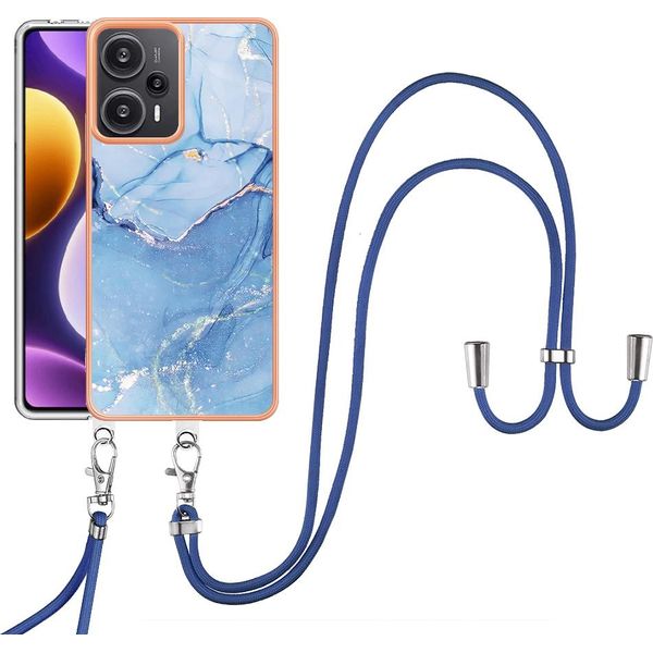 Custodia Con Cinturino Per Xiaomi Poco F5 /Redmi Note 12 Turbo, Paraurti In Tpu A Fantasia, Custodia Protettiva Con Cinturino Regolabile Azzurro-image