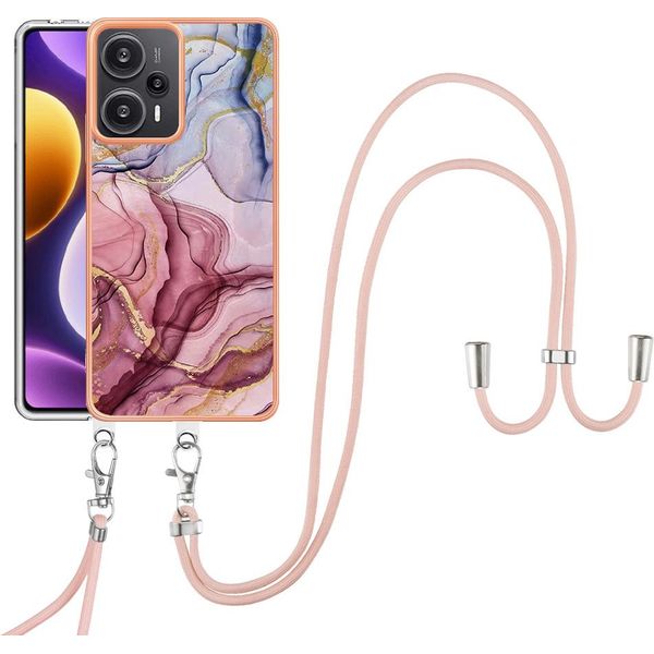 Custodia Con Cinturino Per Xiaomi Poco F5 /Redmi Note 12 Turbo, Paraurti In Tpu A Fantasia, Custodia Protettiva Con Cinturino Regolabile Oro Rosa-image