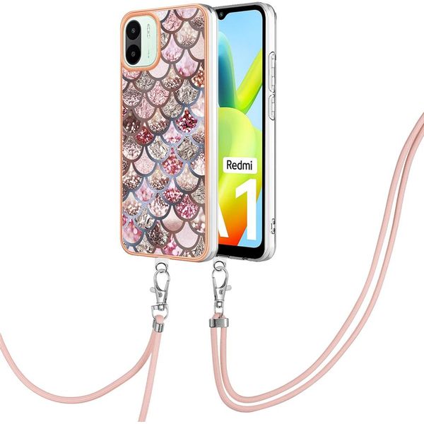 Custodia Con Cinturino Per Xiaomi Redmi A1, Custodia In Tpu A Fantasia Con Cinturino Regolabile Caffè-image