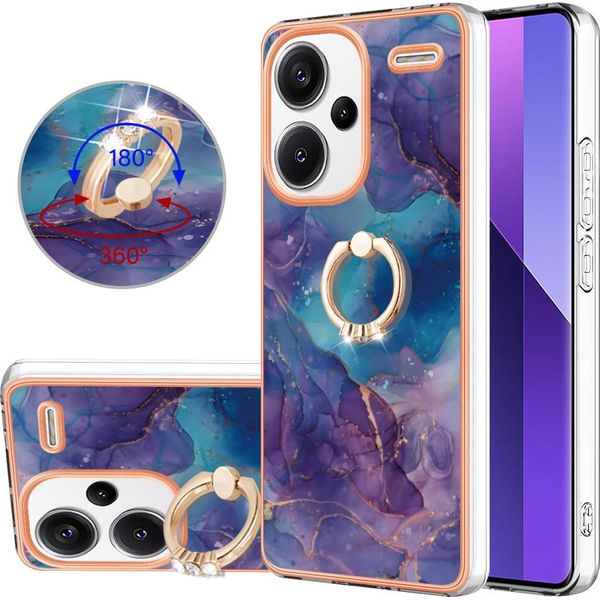 Custodia Per Xiaomi Redmi Note 13 Pro+ 5G, Custodia Protettiva In Silicone Tpu Bumper A Fantasia Con Supporto Ad Anello Blu Scuro-image