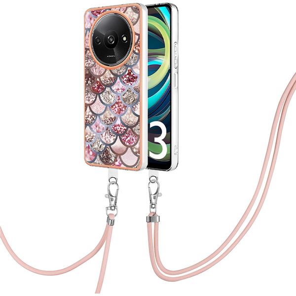 Custodia Con Cinturino Per Xiaomi Redmi A3, Custodia In Tpu A Fantasia Con Cinturino Regolabile Caffè-image