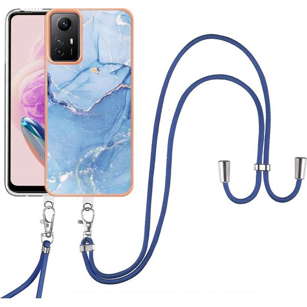 Custodia Con Cinturino Per Xiaomi Redmi Note 12S, Bumper In Tpu A Fantasia, Custodia Protettiva Con Cinturino Regolabile Azzurro-image