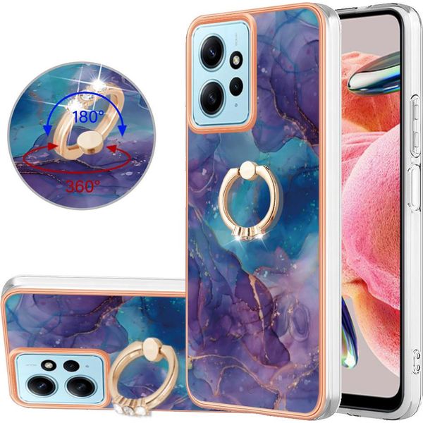 Custodia Per Xiaomi Redmi Note 12 4G, Custodia Protettiva In Silicone Tpu Bumper A Fantasia Con Supporto Ad Anello Blu Scuro-image