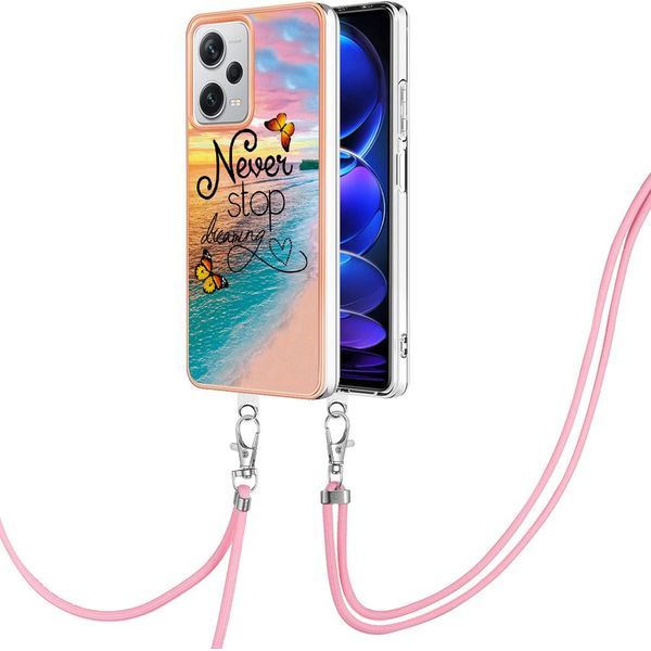 Custodia Con Cinturino Per Xiaomi Redmi Note 12 Pro+, Custodia In Tpu A Fantasia Con Cinturino Regolabile Oro-image