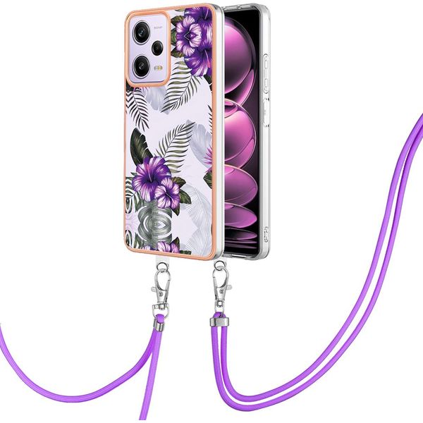 Custodia Con Cinturino Per Xiaomi Poco X5 Pro/Redmi Note 12 Pro 5G, Custodia In Tpu A Fantasia Con Cinturino Regolabile Viola-image