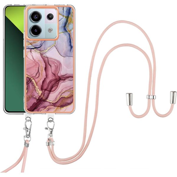 Custodia Con Cinturino Per Xiaomi Redmi Note 13 Pro 5G, Paraurti In Tpu A Fantasia, Custodia Protettiva Con Cinturino Regolabile Oro Rosa-image