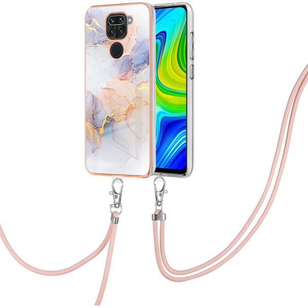 Custodia Con Cinturino Per Xiaomi Redmi Note 9, Custodia In Tpu A Fantasia Con Cinturino Regolabile Grigio-image