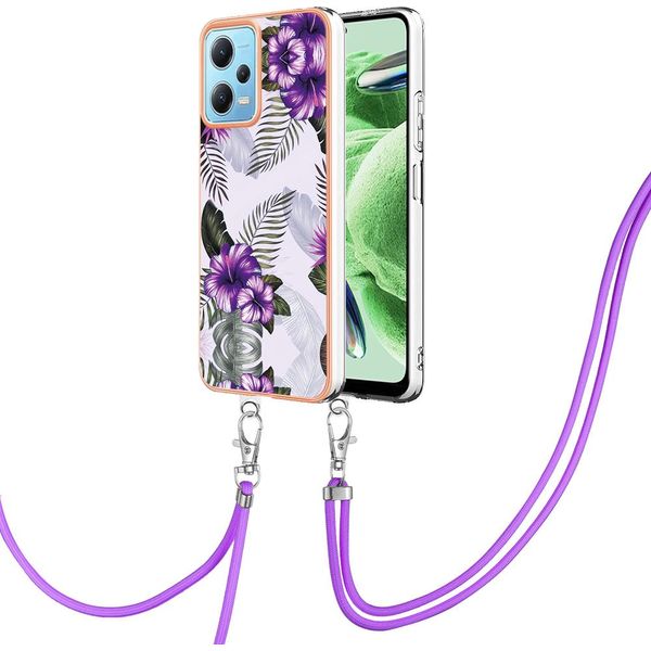 Custodia Con Cinturino Per Xiaomi Poco X5 /Redmi Note 12 5G, Custodia In Tpu A Fantasia Con Cinturino Regolabile Viola-image