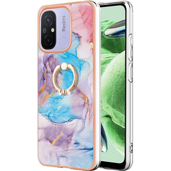 Custodia Per Xiaomi Redmi 12C/Redmi 11A, Custodia Protettiva In Silicone Tpu A Fantasia Con Supporto Ad Anello Blu-image