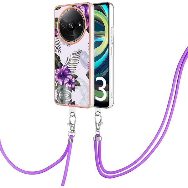 Custodia Con Cinturino Per Xiaomi Redmi A3, Custodia In Tpu A Fantasia Con Cinturino Regolabile Viola-image