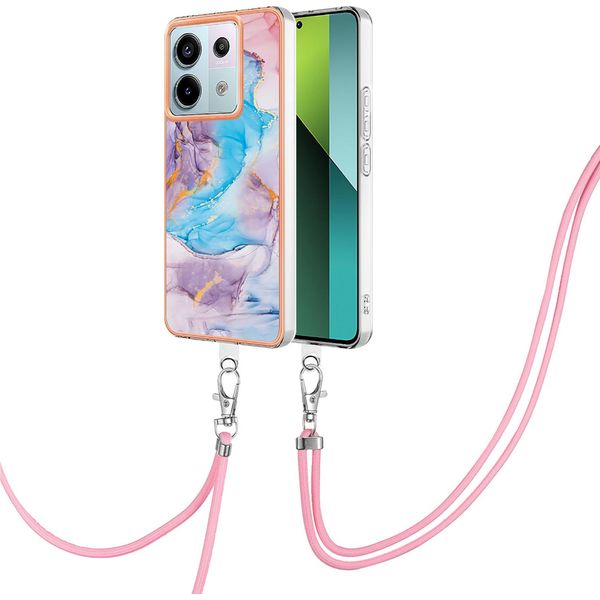 Custodia Con Cinturino Per Xiaomi Redmi Note 13 Pro 5G, Custodia In Tpu A Fantasia Con Cinturino Regolabile Blu-image