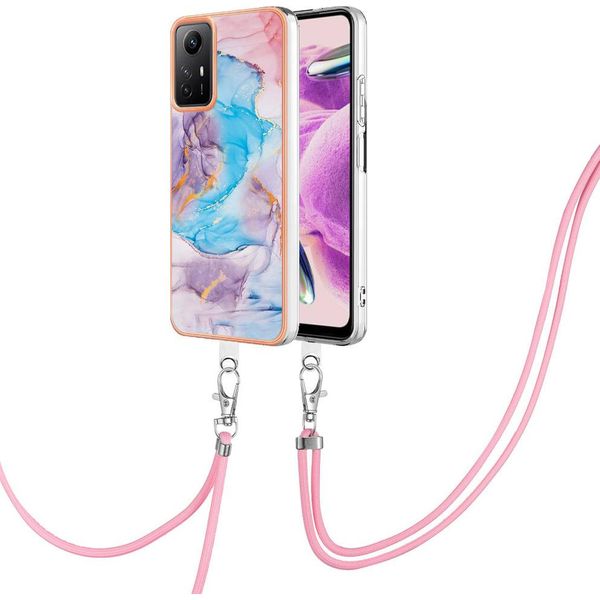 Custodia Con Cinturino Per Xiaomi Redmi Note 12S, Custodia In Tpu A Fantasia Con Cinturino Regolabile Blu-image