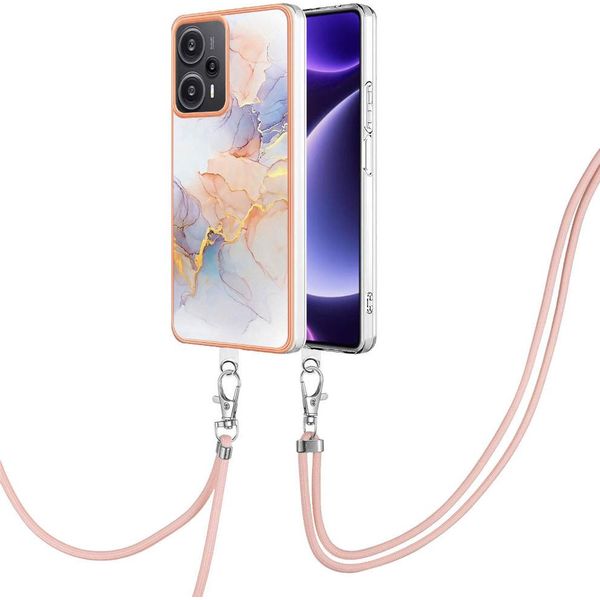 Custodia Con Cinturino Per Xiaomi Poco F5 /Redmi Note 12 Turbo, Custodia In Tpu A Fantasia Con Cinturino Regolabile Blu-image