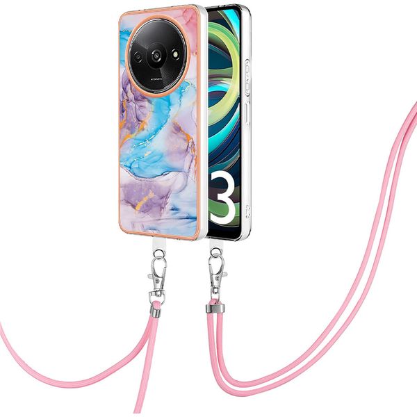 Custodia Con Cinturino Per Xiaomi Redmi A3, Custodia In Tpu A Fantasia Con Cinturino Regolabile Blu-image
