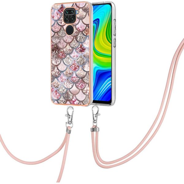 Custodia Con Cinturino Per Xiaomi Redmi Note 9, Custodia In Tpu A Fantasia Con Cinturino Regolabile Coffee-image