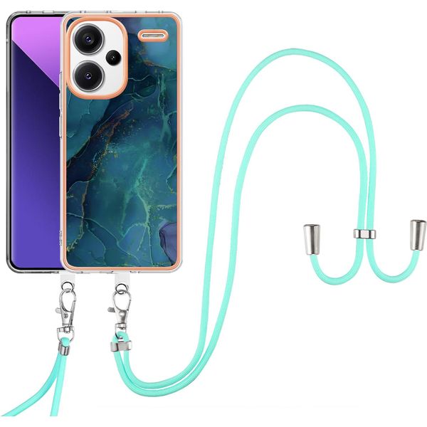 Custodia Con Cinturino Per Xiaomi Redmi Note 13 Pro+ 5G, Paraurti In Tpu A Fantasia, Custodia Protettiva Con Cinturino Regolabile Verde Scuro-image