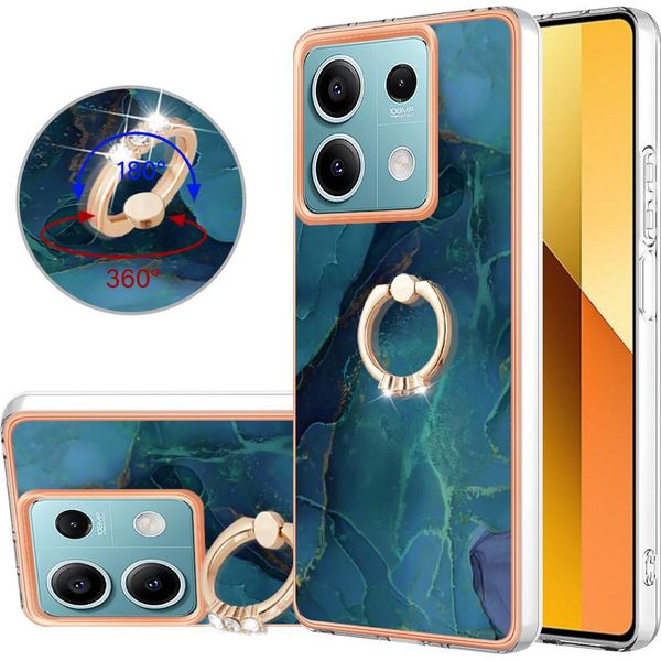 Custodia Per Xiaomi Redmi Note 13 5G, Custodia Protettiva In Silicone Tpu A Fantasia Con Supporto Ad Anello Verde Scuro-image