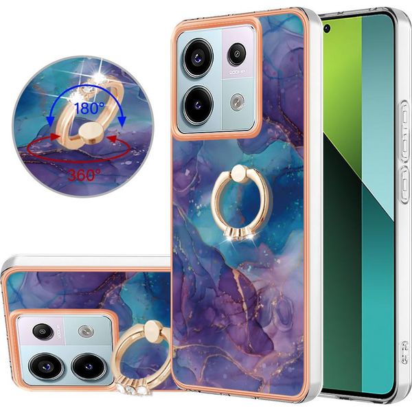 Custodia Per Xiaomi Redmi Note 13 Pro 5G, Custodia Protettiva In Silicone Tpu A Fantasia Con Supporto Ad Anello Blu Scuro-image