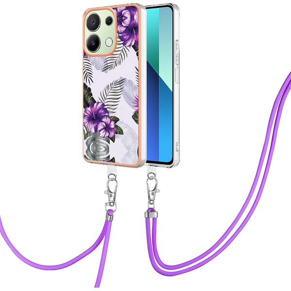 Custodia Con Cinturino Per Xiaomi Redmi Note 13 4G, Custodia In Tpu A Fantasia Con Cinturino Regolabile Viola-image