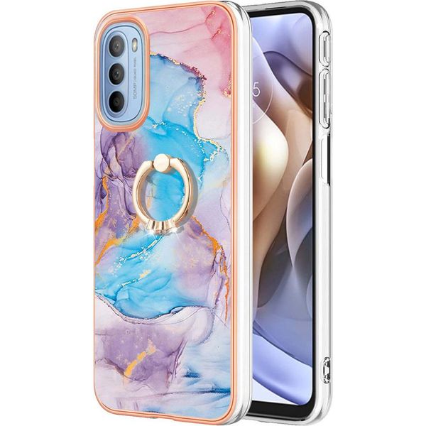 Custodia Per Motorola Moto G31 / G41, Custodia Protettiva In Silicone Tpu A Fantasia Con Supporto Ad Anello Blu-image