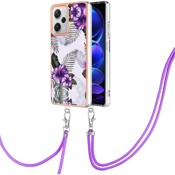 Custodia Con Cinturino Per Xiaomi Redmi Note 12 Pro+, Custodia In Tpu A Fantasia Con Cinturino Regolabile Viola-image