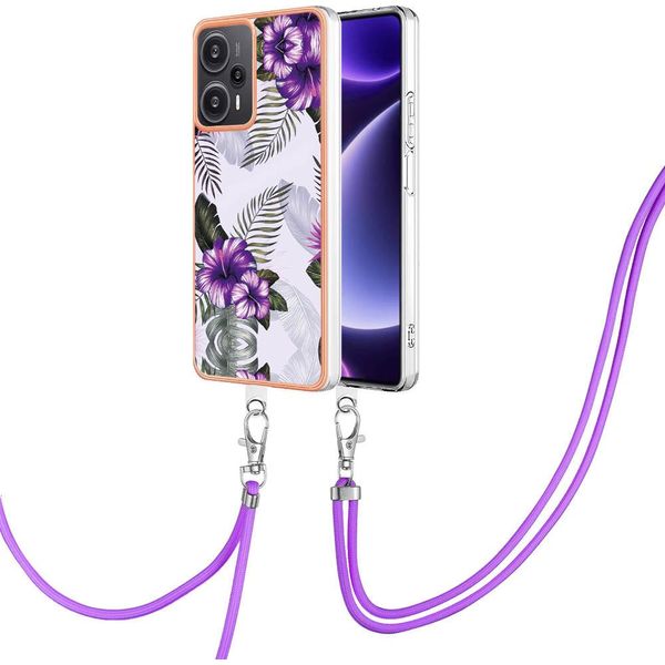 Custodia Con Cinturino Per Xiaomi Poco F5 /Redmi Note 12 Turbo, Custodia In Tpu A Fantasia Con Cinturino Regolabile Viola-image