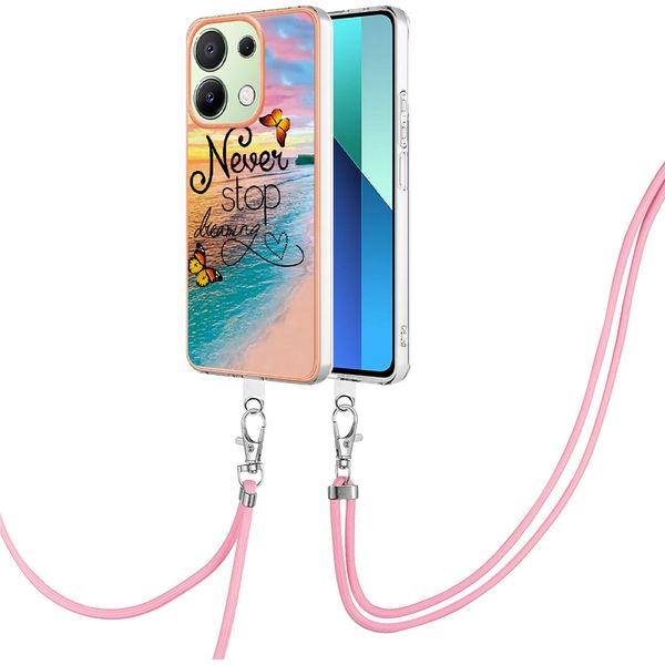 Custodia Con Cinturino Per Xiaomi Redmi Note 13 4G, Custodia In Tpu A Fantasia Con Cinturino Regolabile Oro-image